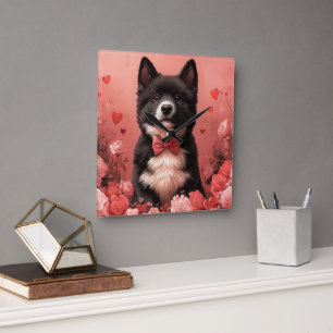American Akita with Roses - Valentine's Day Square Wall Clock
