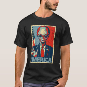 American Alien 4th of July UFO USA Flag Patriotic T-Shirt
