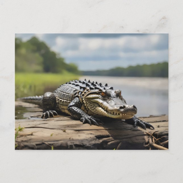 American Alligator on land at night full moon  Postcard (Front)