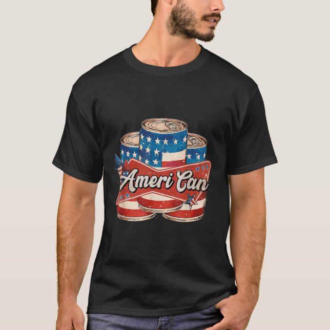 American Ameri Can 4th Of July Retro Usa Beer Patr T-Shirt (Front)