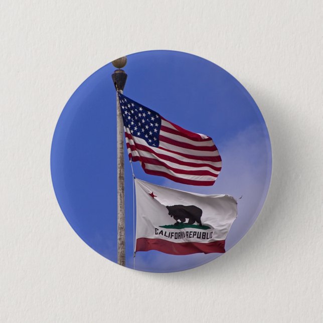AMERICAN AND CALIFORNIA STATE flags 2 Inch Round Button (Front)