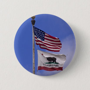 AMERICAN AND CALIFORNIA STATE flags 2 Inch Round Button