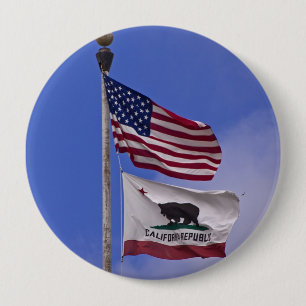 AMERICAN AND CALIFORNIA STATE flags 4 Inch Round Button