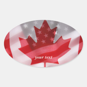 American and Canadian flags Oval Sticker