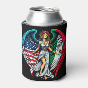 American and Mexico Flag Angel woMan Patriotic Art Can Cooler