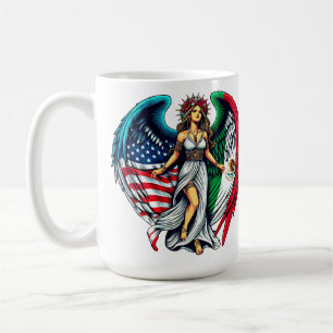 American and Mexico Flag Angel woMan Patriotic Art Coffee Mug