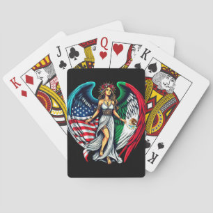 American and Mexico Flag Angel woMan Patriotic Art Playing Cards