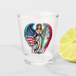 American and Mexico Flag Angel woMan Patriotic Art Shot Glass