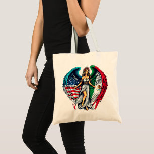 American and Mexico Flag Angel woMan Patriotic Art Tote Bag