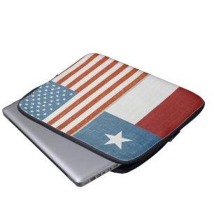 American and Texas Flag USA Red White and Blue Laptop Sleeve