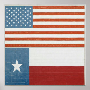 American and Texas Flag USA Red White and Blue Poster