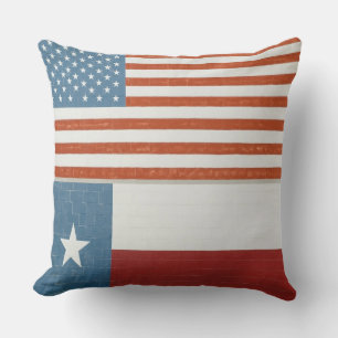 American and Texas Flag USA Red White and Blue Throw Pillow