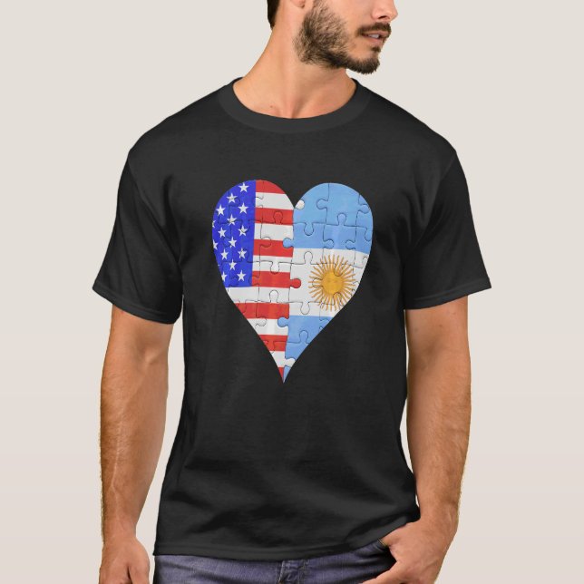 American Argentinian Flag Heart T-Shirt (Front)