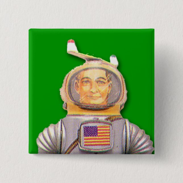 American Astronaut Toy Robot Square Button (Front)