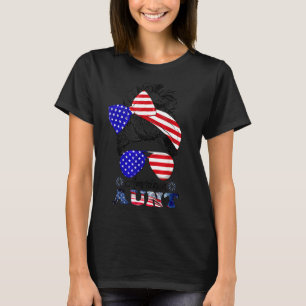 American Aunt Messy Bun Matching Family 4th Of Jul T-Shirt