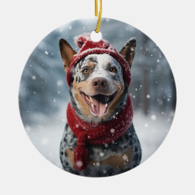 American Australian Cattle Dog Keepsake Christmas Ceramic Ornament (Front)