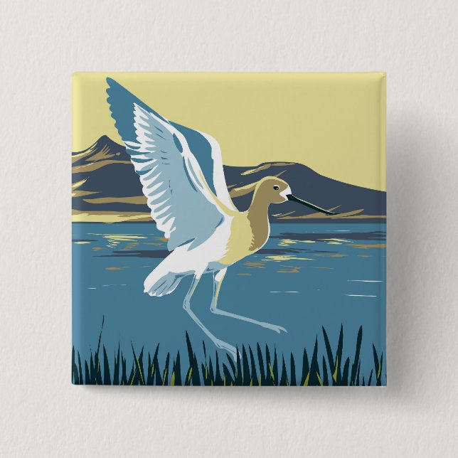 American Avocet 2 Inch Square Button (Front)