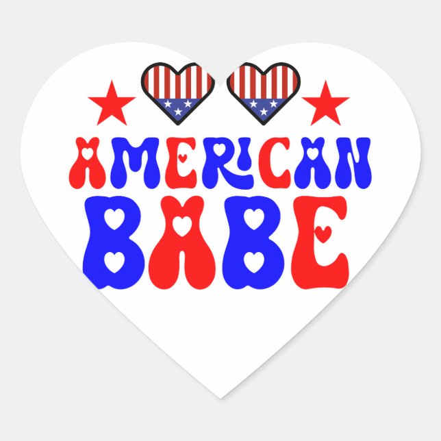 American Babe 4July Heart Sticker (Front)