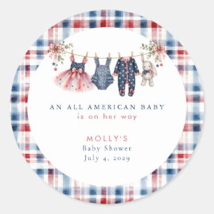 American Baby Patriotic Clothesline Baby Shower Classic Round Sticker