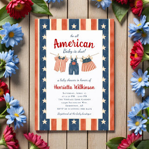 American Baby Shower Red White Blue Stripes Stars  Invitation