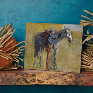 American Badlands: Old West Cowboy with Horse Plaque
