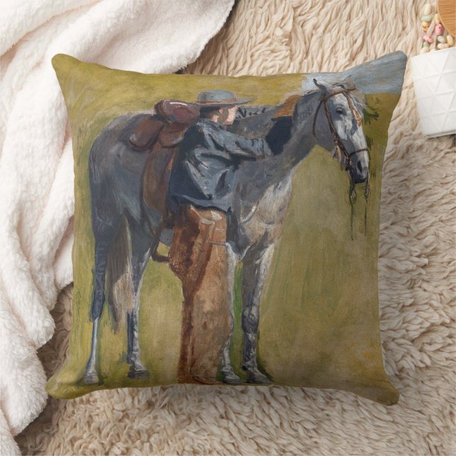American Badlands: Old West Cowboy with Horse Throw Pillow (Blanket)