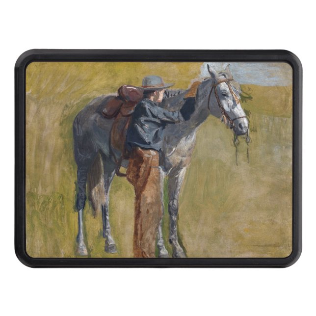 American Badlands: Old West Cowboy with Horse Trailer Hitch Cover (Front)
