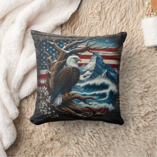 American Bald Eagle Against Mountain Backdrop Throw Pillow