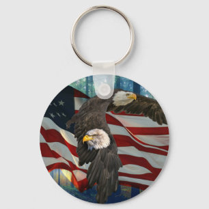 American Bald Eagle American Flag Keychain