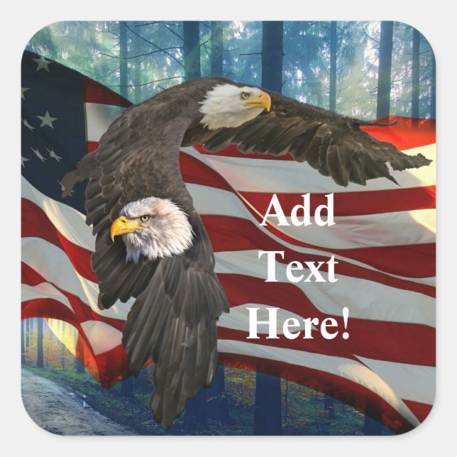 American Bald Eagle American Flag Square Sticker (Front)