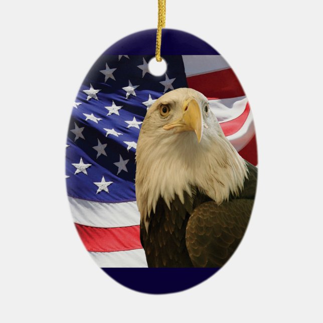 American Bald Eagle and Flag Ceramic Ornament (Front)