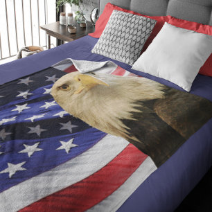 American Bald Eagle and Flag Fleece Blanket