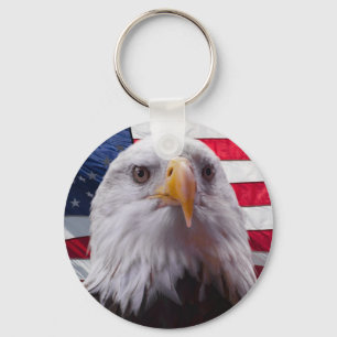 American Bald eagle and Flag Keychain