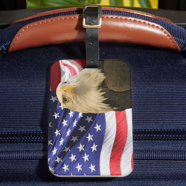 American Bald Eagle and Flag Luggage Tag (Front Insitu 2)