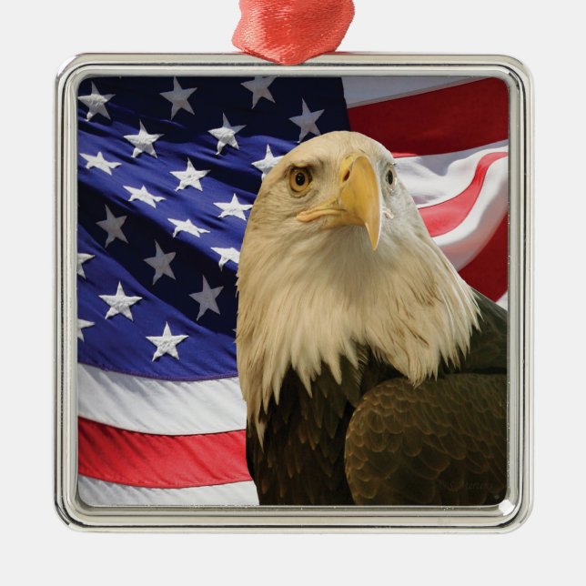 American Bald Eagle and Flag Metal Ornament (Front)