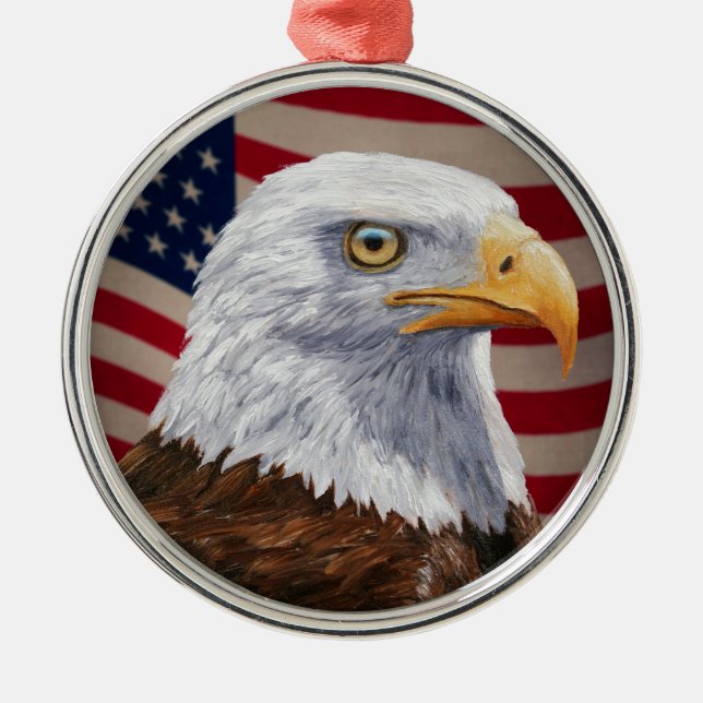 American Bald Eagle and Flag Metal Ornament (Front)