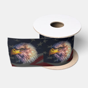 American Bald Eagle And Flag Satin Ribbon