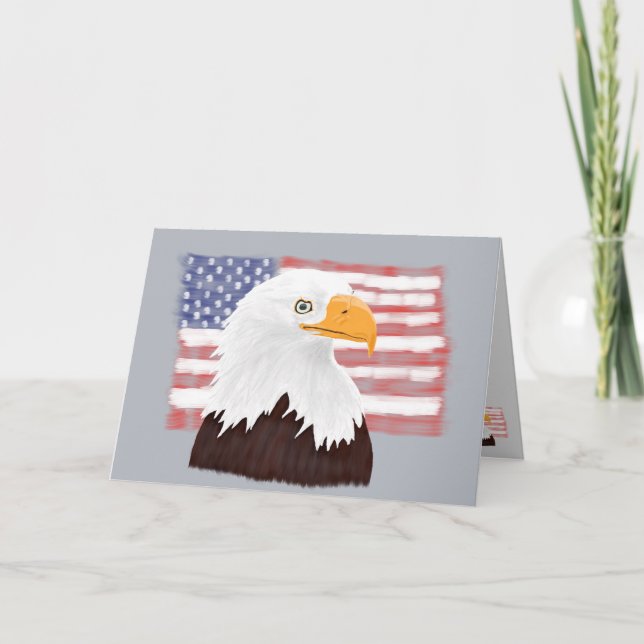 American Bald Eagle and Flag - transparent on grey Card (Front)