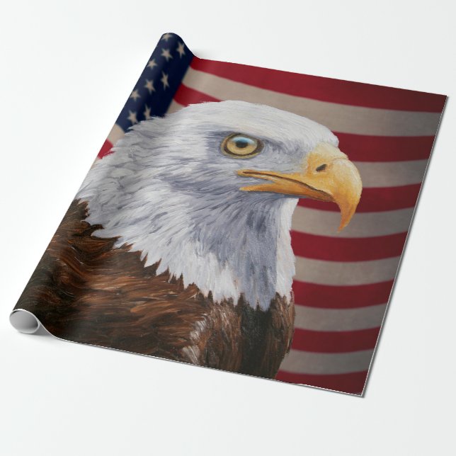 American Bald Eagle and Flag Wrapping Paper (Unrolled)