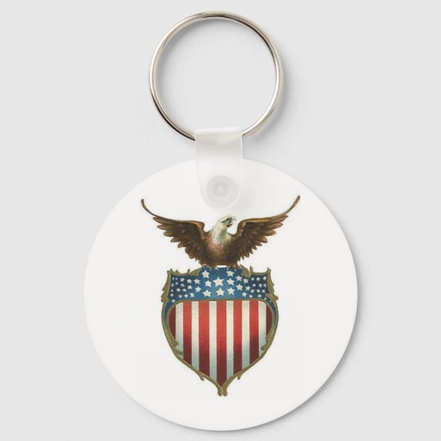 American Bald Eagle atop the stars and stripes Keychain (Front)