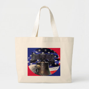 American Bald Eagle, Bell and Flag Large Tote Bag