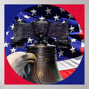 American Bald Eagle, Bell and Flag Poster XLG Size