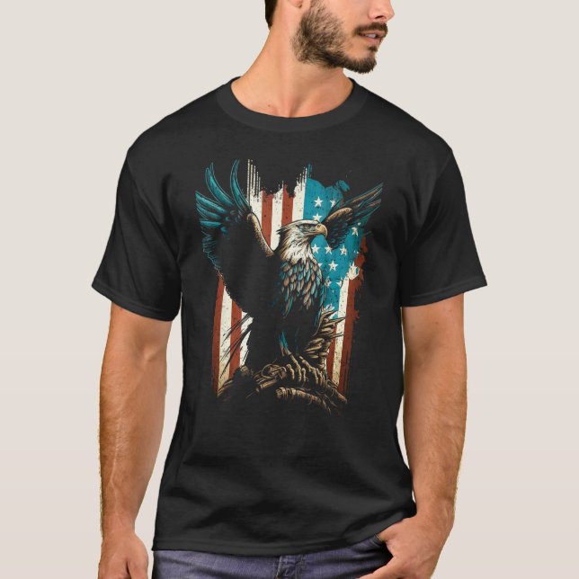 American Bald Eagle Eyes Flag Country 6 T-Shirt (Front)