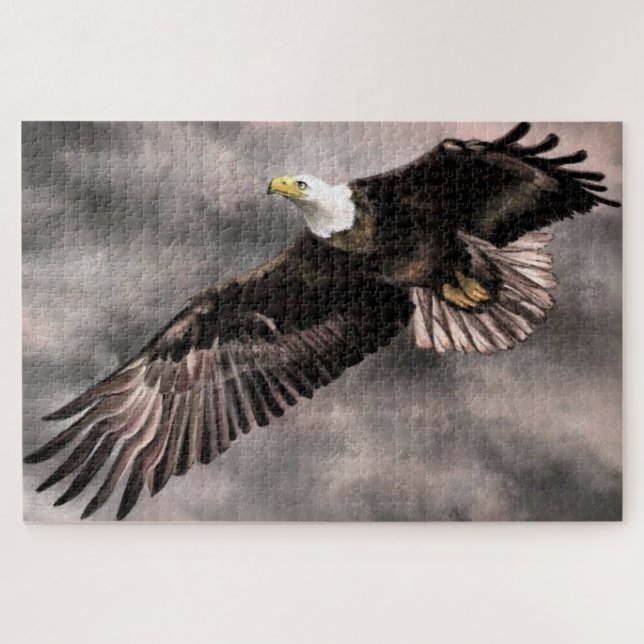 American Bald Eagle Flying in Storm Clouds Drawing Jigsaw Puzzle (Horizontal)