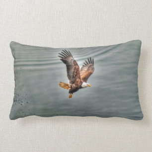 American Bald Eagle Flying Over Ocean Lumbar Pillow