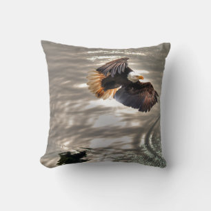 American Bald Eagle Flying Over Ocean Throw Pillow