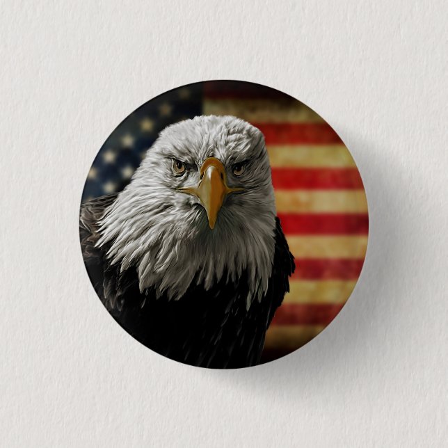 American Bald Eagle on Grunge Flag 1 Inch Round Button (Front)