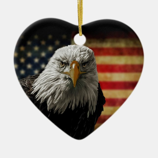 American Bald Eagle on Grunge Flag Ceramic Ornament (Front)