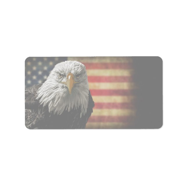 American Bald Eagle on Grunge Flag Label (Front)