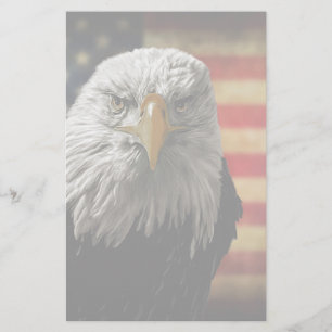 American Bald Eagle on Grunge Flag Stationery